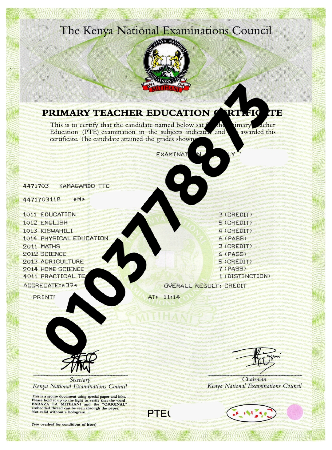 KNEC DIPLOMA CERTIFICATE