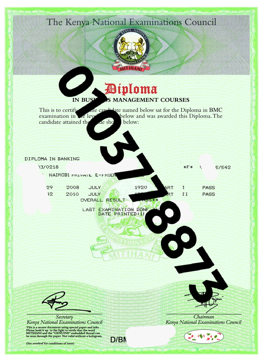 KNEC DIPLOMA CERTIFICATE
