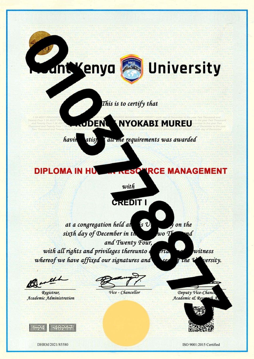 MOUNT KENYA UNIVERSITY CERTIFICATE
