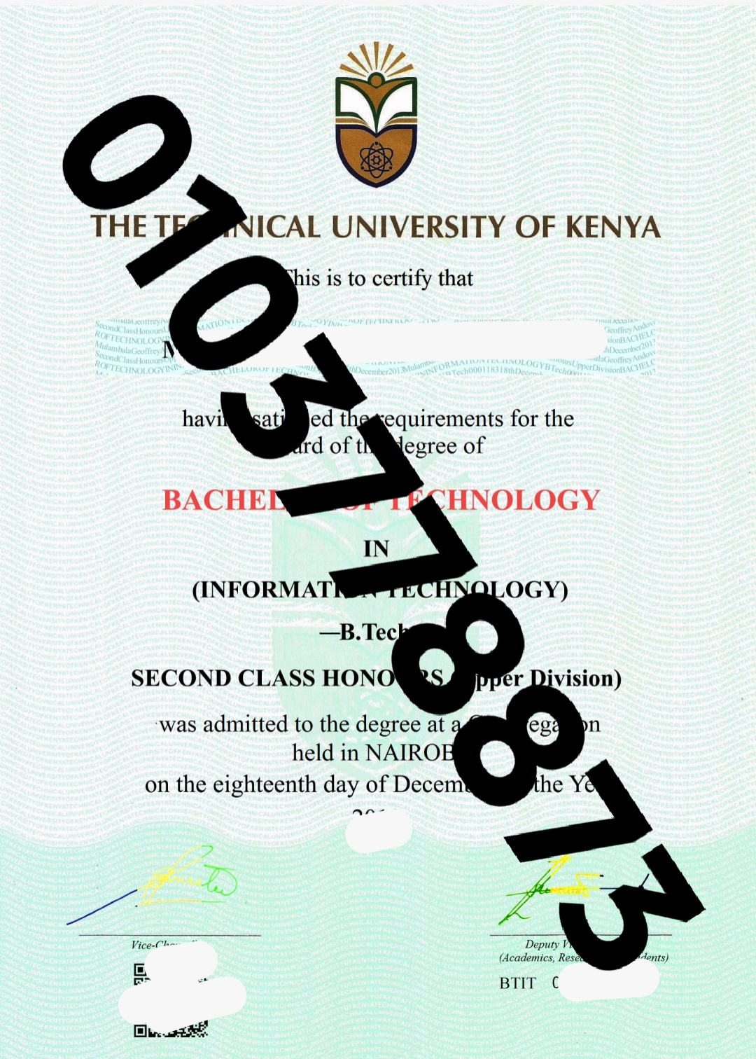 TECHNICAL UNIVERSITY OF KENYA CERTIFICATE