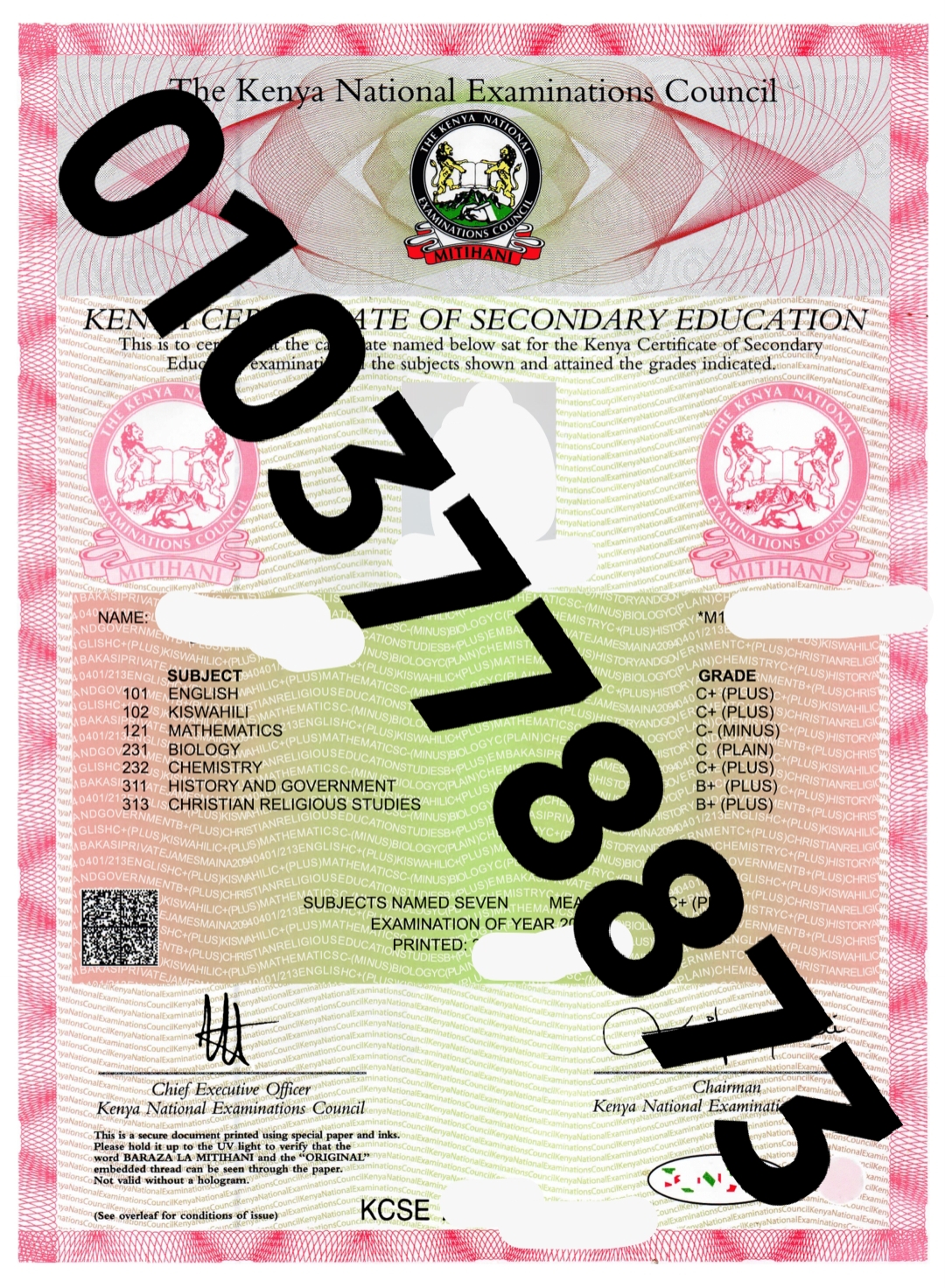 KCSE CERTIFICATE